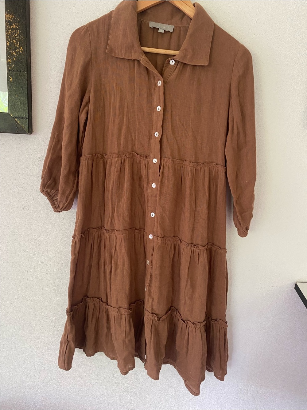 Tiered Button-Front Midi Dress in Rust Brown